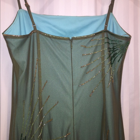 BCBG Long Olive Beaded Prom Dress - Picture 5 of 6